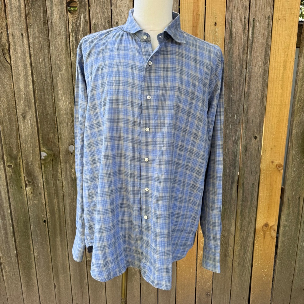 Peter Millar Collection Mens XXL Plaid Button Up‎ Shirt Winter Soft Twill Cotton